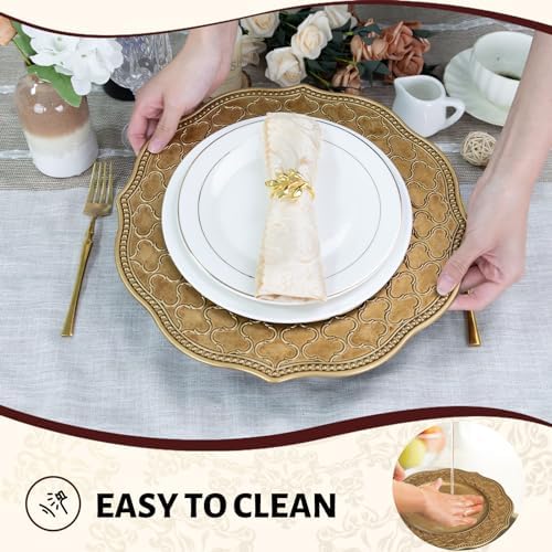 MAONAME Antique Gold Charger Plates Set of 6, 13" Moroccan Plate Chargers - Image 6