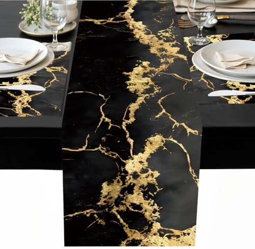 ANNA QUEEN Gold and Black Marble Table Runner and Placemats Set of 6 – Elegant 13"x72" Table Runner with 12"x18" Placemats, Luxury Dining Table Decor for Kitchen, Modern Home Décor, Party - Image 5