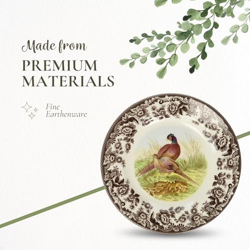Spode Woodland Pheasant 8" Salad Plate - Rustic Fine Earthenware Dish with Game Bird and British Flowers Border - Made in England, Microwave, Oven, Freezer, Dishwasher Safe - Mix & Match with Delamere - Image 4