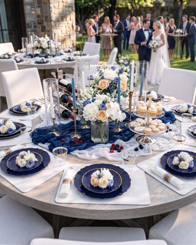 bUCLA 175PCS Navy Blue Plastic Plates - 25 Guests Gold Rim for Party - Image 4