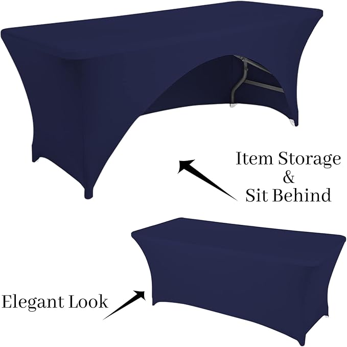 Spandex Table Cover 4 ft. Fitted Polyester Tablecloth Stretch Table Cover Table Topper Open Back - Navy