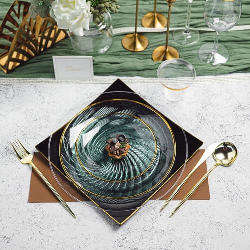 N9R 180PCS Green Plastic Plates Gold Rim, Disposable Party Dinnerware Set - Image 6