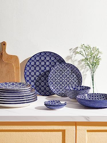 Metahom 10" Dinner Plates Set of 6, Ceramic Serving Plates, Blue & White - Image 4