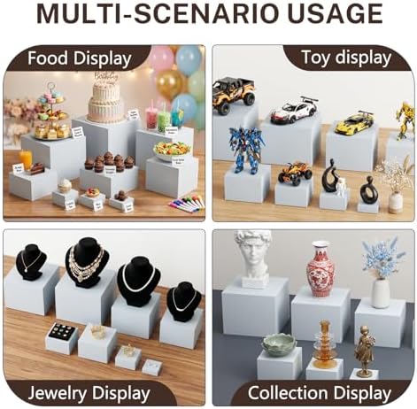 10 Pcs White Buffet Risers with Mini Sign and Marker, Food Risers Display Stands for Buffet Table Party Catering Dessert Jewelry Collectibles,Cube Nesting Boxes with Hollow Bottoms 8 Sizes (10" 9" 8" 7" 6" 5" 4" 4" 3" 3") - Image 5