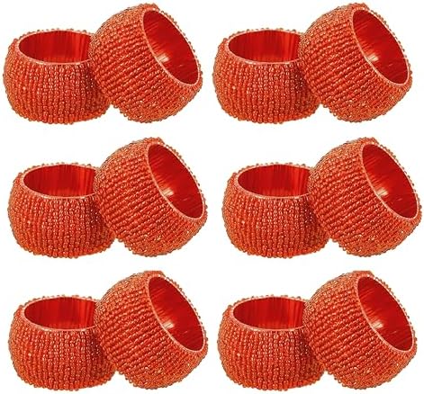 COTTON CRAFT Glitz Handmade Beaded Napkin Rings - Set of 12 - Rust by COTTONCRAFT