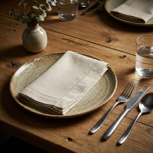 The Beer Valley Set of 12 Flax Hemstitch Cloth Napkins 20x20 Inch - Natural - Image 3
