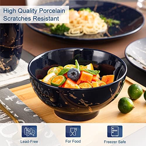 LOVECASA Porcelain Dinnerware Sets for 4, 16 PCS Plates and Bowls Set, Color Glaze with Gold Plate Dish Set, Dinner Sets with Dinner Plates, Dessert Plate, Bowls and Mugs, Dark Blue - Image 4