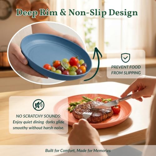 Homienly Deep Dessert Plates Wheat Straw Plates 6 PCS Reusbale Plastic Plates Unbreakable Bread & Butter Plate for Sncak, Cake Dishwasher & Microwave Safe Plates for Kitchen, Camping (8 Inch, Multi) - Image 4