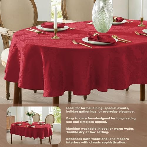 Newbridge Barcelona Damask Fabric Tablecloth, 60 x 84 Inch Oval, Red – No Iron, Soil Resistant Table Cover for Dining, Parties and Holidays - Image 4