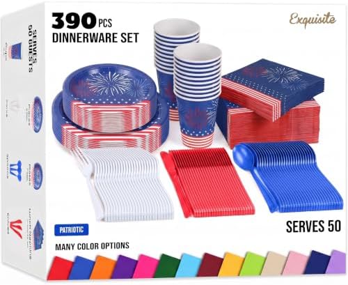 390 Pcs 4th of July Plates and Napkins Sets 4th of July Paper Plates by Exquisite