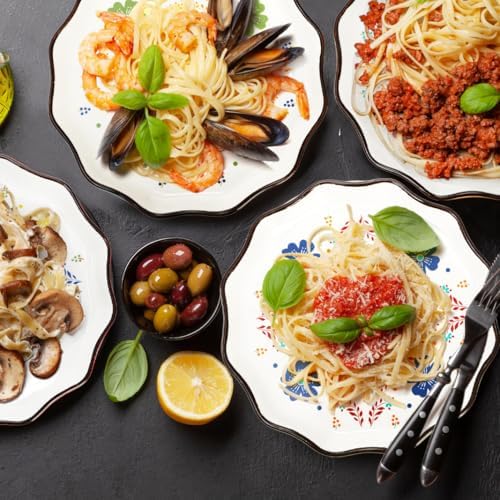 Pumtus 4 Pack Ceramic Dessert Plates, 7.5 Inch Small Floral Dinner Appetizer Plate, Lunch Salad Serving Dishes, Vintage Flat Pasta Bowl for Steak Fruit Pizza, Dishwasher & Microwave Safe - Image 4