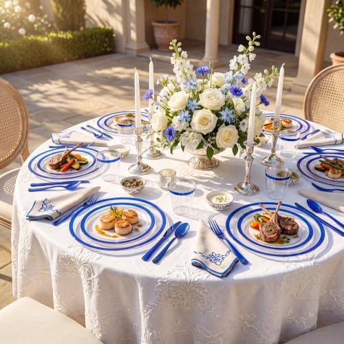 I00000 350Pcs Dark Blue Plastic Dinnerware Set,Clear Plates for 50 Guests - Image 6