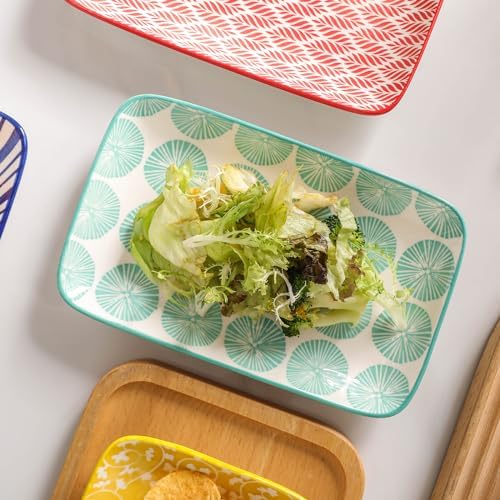 Selamica Ceramic Rectangular Salad Plates Set of 4, Small Serving Plates for Appetizers, Sushi, Fruit, Assorted Colors - Image 5