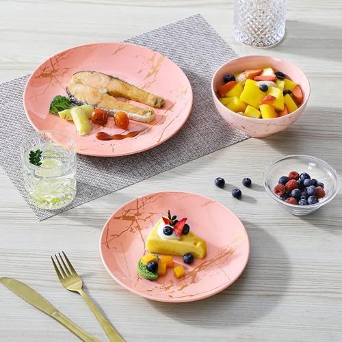 LOVECASA Pink Dinnerware Sets for 4, 12 Piece Porcelain Plates and Bowls Sets, Gold Splash Dish Set, Modern Ceramic Dinner Set, Dishwasher Microwave Safe - Image 5