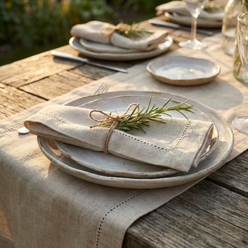 The Beer Valley Set of 4 Flax Hemstitch Cloth Napkins 20x20 Inch - Natural - Image 4