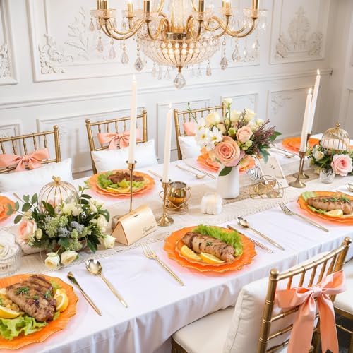 Rubtlamp 60Pcs Orange Plastic Plates - Orange Scalloped Plates with Gold Trim - 30 Dinner & 30 Dessert Platos, Heavy-duty Gold Plates for Party (30 Guests) - Image 7