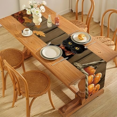 ANNA QUEEN Black Cat Table Runner and Placemats Set of 6, 13"x72" Table Runner with 12"x18" Placemats, Fall Pumpkin and Cat Dining Table Set for Halloween Kitchen Decor - Image 5
