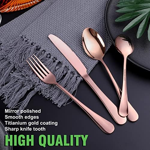 Copper/Rose Gold Silverware Set, OGORI 24-Piece Stainless Steel Flatware Set, Service of 6 - Image 2