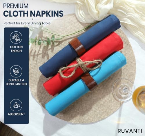 Ruvanti Cloth Napkins Set of 12, Cotton Enrich 18”x18” - Multi Color - Image 2