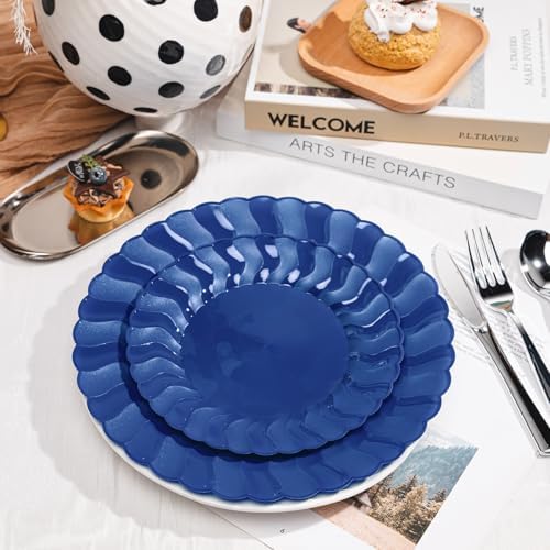 Lullaby 60PCS Navy Blue Scalloped Plastic Plate, Disposable Plate for Party - Image 6