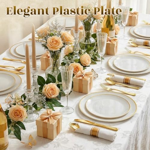 White Gold Dinnerware Set Disposable Plates for 350PCS 50 Guests - Image 3