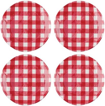 UP Gingham Melamine Round Dessert Plates, Small Serving Plates, for Appetizer, Snacks, and Side Dishes, Red, 6 Inch, Set of 4 by UPware
