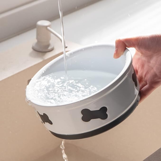 Sweejar Ceramic Dog Bowls with Bone Pattern, Dog Food Dish for Medium Dogs, Porcelain Pet Bowl for Water 35 Fl Oz (Fog Blue)