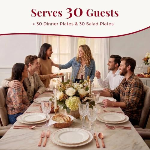 By Madee HEAVYWEIGHT Ivory Rose Gold Scalloped Plates for Wedding 60 Pc - Image 5