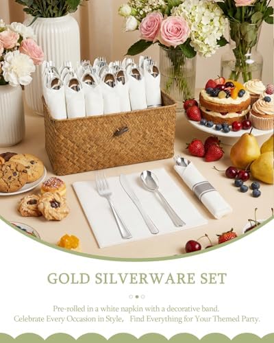 Supernal 240 Pre Rolled Silver Plastic Silverware with Napkins 60 Sets - Image 6
