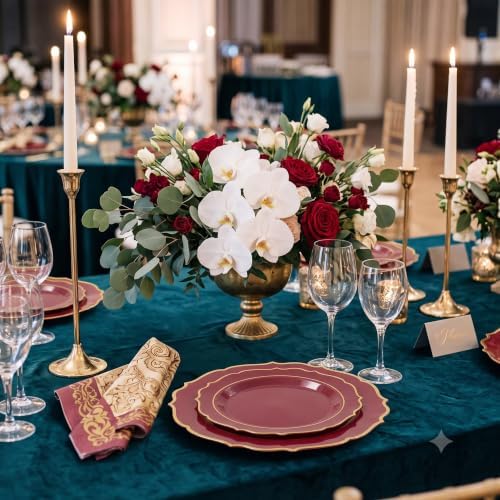 Burgundy & Gold Disposable Dinnerware Set Serves 25 People, 175 Pc Heavy Duty Plastic Plates, Cups, Gold Cutlery & Napkins, Elegant Wedding Dinnerware for Thanksgiving, Christmas & Parties - Image 4