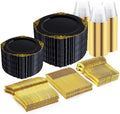 Nervure 600Pcs Black Plastic Plates, Plastic Dinnerware Set for 100 Guests by Nervure