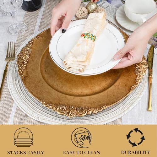 MAONAME Antique Gold Charger Plates Set of 6, Plastic Round Plate Chargers - Image 5