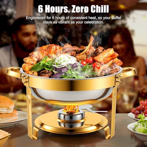 Chafing Dishes for Buffet 2Pack 4.5QT Round Stainless Steel Chafing Dish Set for Home Parties Catering Events Complete Buffet Warmer Set (Gold 2) - Image 4