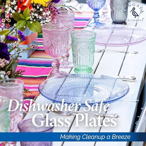 Summer Glass Dinner Plates Set of 4 10.5 Inch Pink Green Blue Clear - Image 3