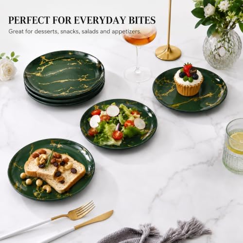 7.5-Inch Ceramic Salad Plates Set of 6, Green and Gold Marble - Image 7