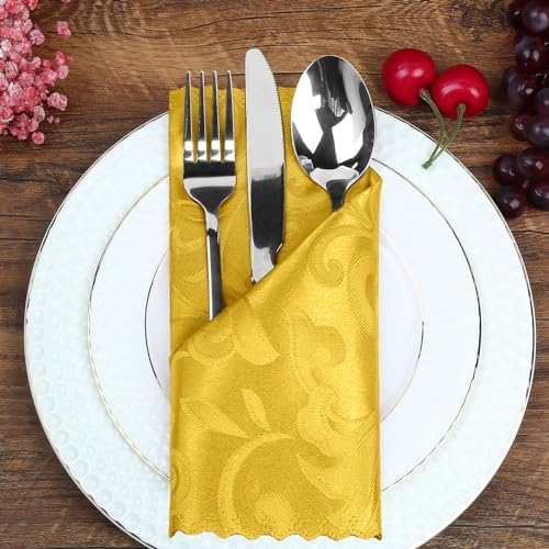 12 Pack Gold Damask Satin Napkins 17 x 17 Inch - Image 2