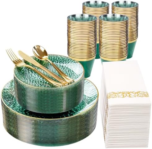 DaYammi 350PCS Green Plastic Dinnerware Set for 50 Guests by DaYammiwillaccompanyyou