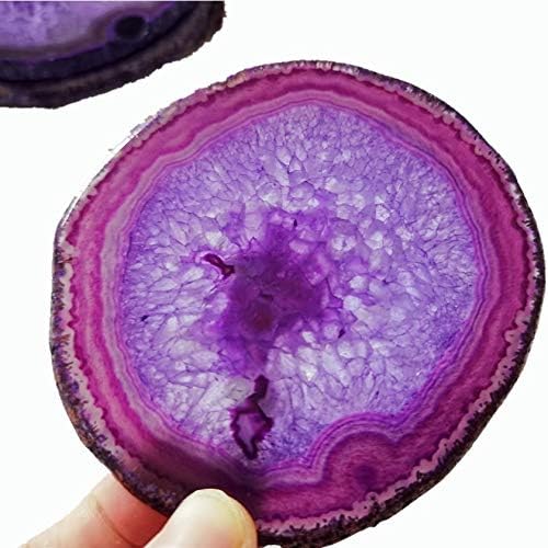 Crystal Cup Mats for Drinks Agate Geode Coaster Set of 4 with Rubber Bumpers 3-4'' Purple Sliced Cup Coaster for Family Bar Party Home Decoration Gift