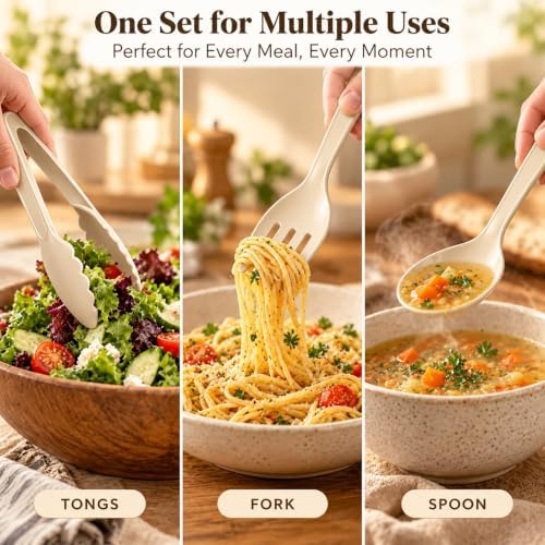 24 Pcs Ivory Plastic Serving Utensils Set, Serving Spoons For Buffet - Image 6
