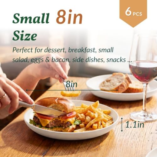 Homienly Unbeakable Deep Plates Wheat Straw Dessert Plates Set of 6 Lightweight 8 inch Kids Plate Set for Camping, Party, Microwave and Dishwasher Safe Plastic Plates for Bread & Butter, Snack (White) - Image 2