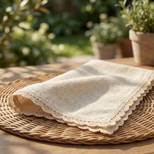 The Beer Valley Set of 4 Flax Lace Cloth Napkins 20x20 Inch - Natural - Image 3