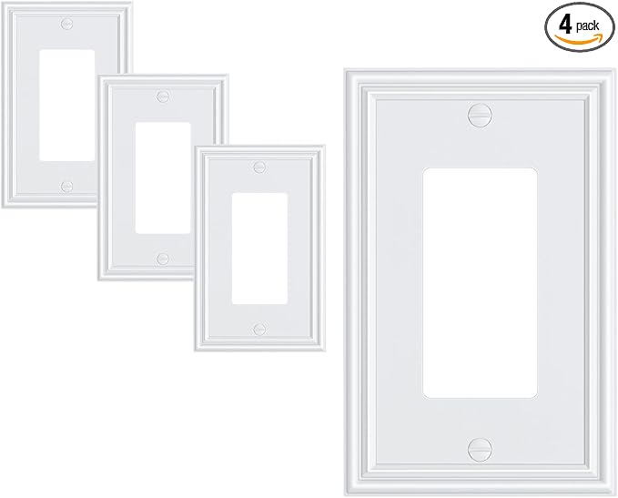 4-Pack Decorator Outlet Cover Plate, Pure White Decorative Switch Plates and Outlet Covers, Durable Zinc Alloy Wall Plates for Electrical Outlets, Receptacle, GFCI Outlet, Dimmer Switch