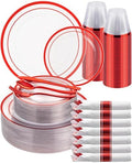 Goodluck 350 Pcs Red Disposable Plates, Clear Plastic Plates and Napkins by GoodLuck