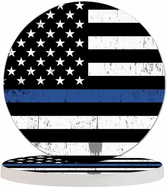 American Flag Table Coasters for Drinks Symbol of Support for Law Enforcement 100% Diatomite Home and Dining Room Bar Decor 4 X 4 X 0.35 Inch for Men Women