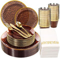 Rubtlamp 175 Pcs Plastic Dinnerware Set (25 Guests), Amber And Gold Plastic Plates, Hammered Party Plates Set Include Dinner Plates, Dessert Plates, Cups, Cutlery Set And Napkins for Wedding And Party by Rubtlamp