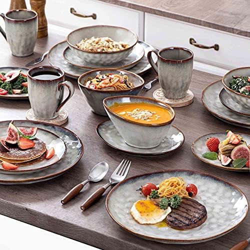 Henten Home Ceramic Dinner Plate Set, 11 Inch Porcelain Pizza, Pasta, Salad Plates, Irregular Shape Steak Plates Set of 4, Stoneware Serving Dishes for Kitchen (White) - Image 7