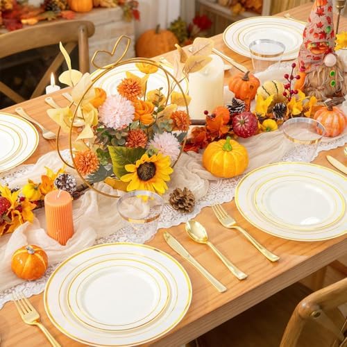 WELLIFE 210PCS Ivory Plastic Plates for 30 Guests - Gold Plastic Plates, Platos Para Fiestas Elegantes Desechables, Disposable Plate for Party and Wedding - Image 5
