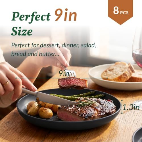 Homienly Wheat Straw Plates Set of 8, Reusable Lightweight and Unbreakable 9 inch Plates, Premium Microwave and Dishwasher Safe Plates for Kitchen, Camping, Picnic, Party - GreyStone - Image 2