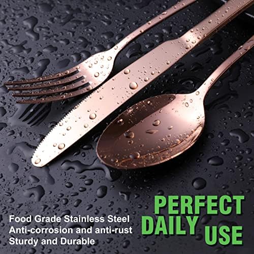 Copper/Rose Gold Silverware Set, OGORI 24-Piece Stainless Steel Flatware Set, Service of 6 - Image 3
