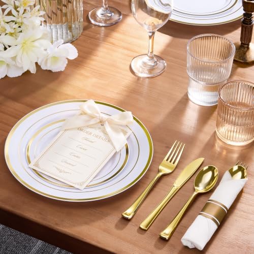 Goodluck 50 Pack Pre Rolled Gold Plastic Silverware with Napkins - Image 4